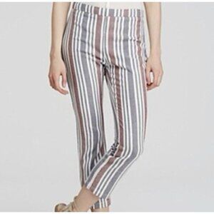Free People White Red Gray Striped Linen Blend Slim Fit Trouser Pants Womens 0
